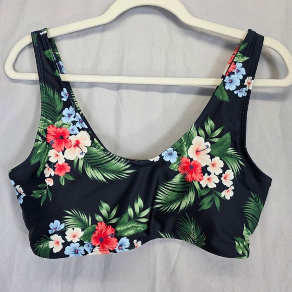 Old Navy Bikini Top L‎ Tropical Floral Scoop Neck Bralette Swim Navy Hibiscus